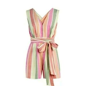 New York & Company Striped Peach & Cream  Romper T